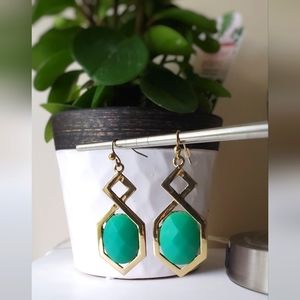 Shiny Gold tone Green stone earrings